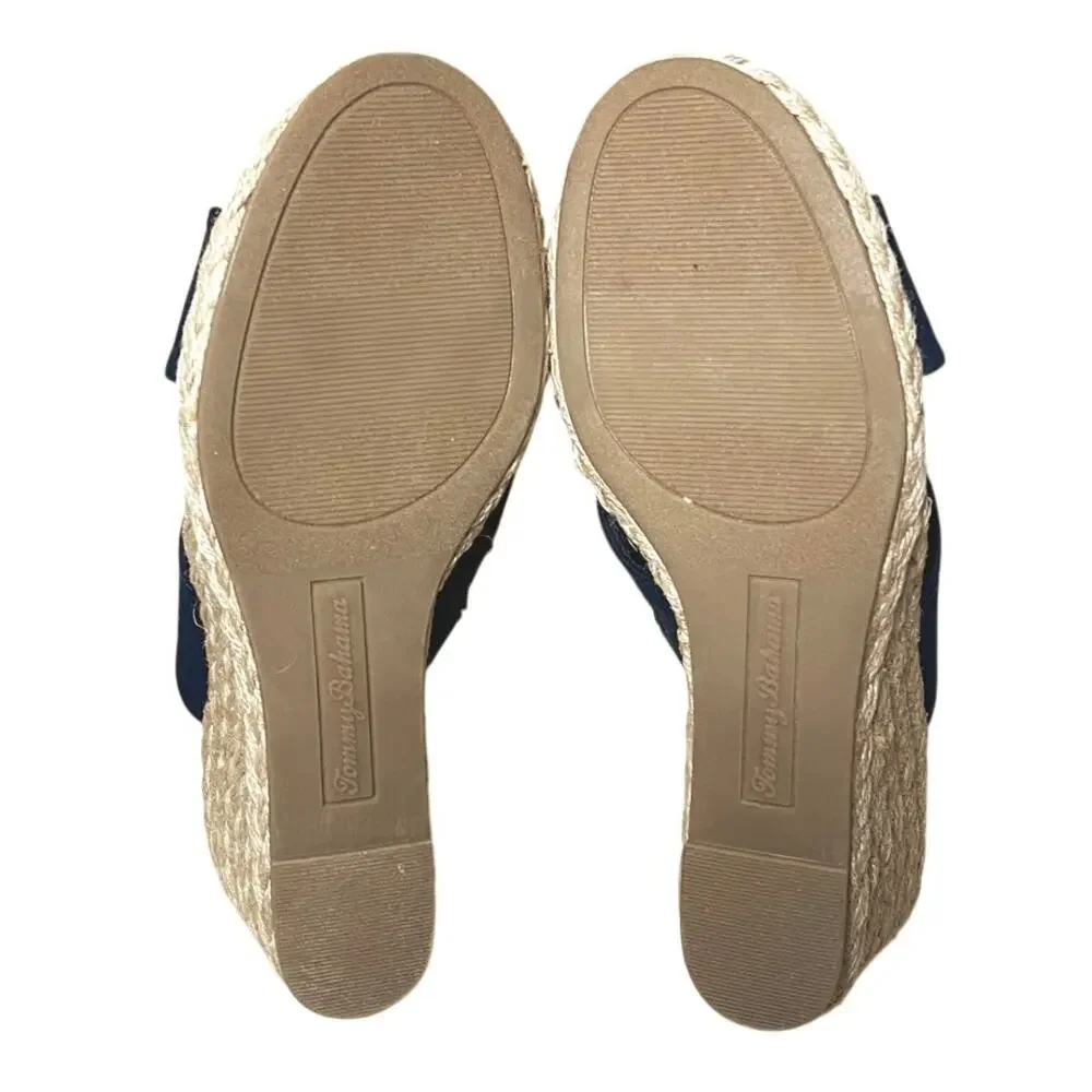 Tommy Bahama Stacey Navy Wedge Sandals Slides Espadrilles Size 6.5 M Coastal